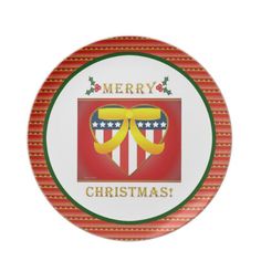 a merry christmas plate with an american flag on it