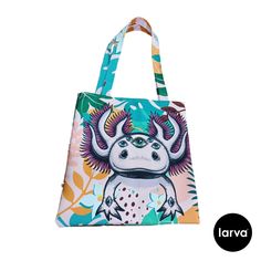 a handbag with an image of a horned animal on the front and back side