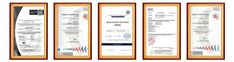 three different types of award plaques in wooden frames on a white background with red and blue accents