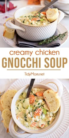 this creamy chicken gnocchi soup is loaded with vegetables and cheese it's ready to be eaten