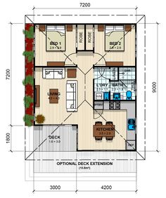 the floor plan for a two bedroom apartment with an attached kitchen and living room area