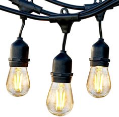 several light bulbs hanging from a black wire