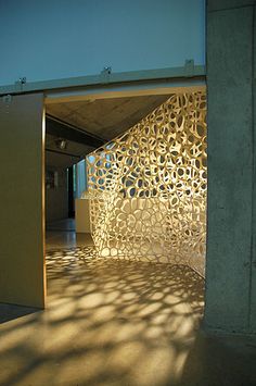 the shadows on the wall are cast onto the floor and walls, creating an intricate pattern