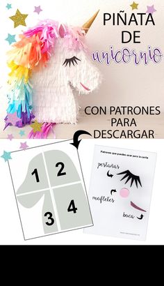 a unicorn made out of paper with numbers on it and the words, pinata de unicorn