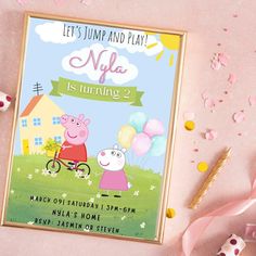 peppa pig birthday party with balloons and confetti