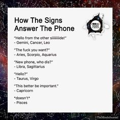 a sign that says, how the signs answer the phone in front of a galaxy background