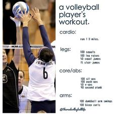 a volleyball player's workout card with instructions for hitting the ball over the net