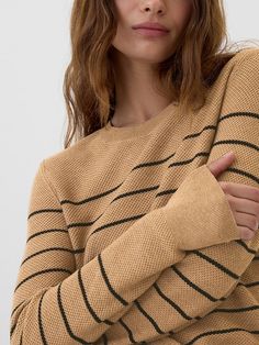 Textured Stripe Crewneck Sweater Crew Neck Jumper, Style Change, Navy Stripes, Cotton Sweater, Jumpers For Women, Soft Knits, Gap, Crew Neck Sweater, Sweaters & Cardigans