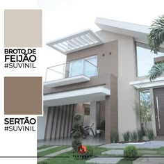 an image of a house that has been painted in brown and beige colors with palm trees