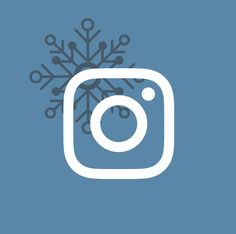 the instagram logo with snowflakes and circles around it on a blue background