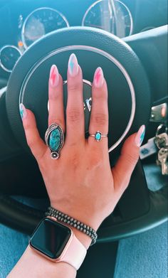 Almond Western Nails, Country Music Festival Nails, Western Almond Nails, Western Inspired Nails, Disco Cowgirl Nails, Western Nail Designs, Rodeo Nails Westerns, Summer Western Nails, Country Concert Nails