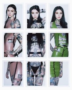 a series of photos showing the different types of tattoos on women's bodysuits