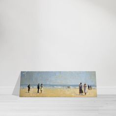 an image of people walking on the beach in front of a wall with white walls