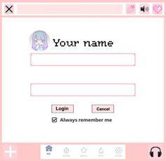 the login screen for an anime character