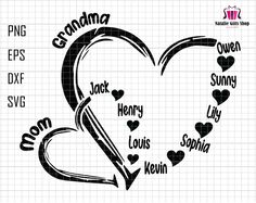 a heart shaped frame with the words grandma and son in different languages