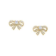 18k gold diamond bow studs.  .50cts diamonds  #AKBOWE Formal Bow Earrings With Cubic Zirconia, Formal Bow Earrings In Cubic Zirconia, Luxury Diamond Bow Jewelry, Elegant Diamond Jewelry With Bow Detail, Diamond Jewelry With Bow For Anniversary, Diamond Bow Jewelry For Weddings, Yellow Gold Bow Earrings For Wedding, Diamond Knot, Enamel Stud Earrings