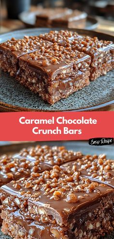 caramel chocolate crunch bars on a plate