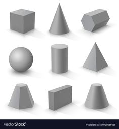 a set of different shapes and sizes of concrete balls, cones, and pyramids