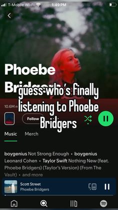 a cell phone with the words phoebe and an image of a woman's head