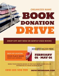 an advertisement for a book donation drive