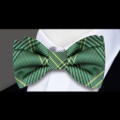 Green Plaid Bow Tie Classic Green Bow Tie For Business, Elegant Green Tie With Satin Bow, Dapper Tie With Butterfly Knot For Black Tie Events, Classic Green Bow Tie For Formal Occasions, Classic Green Tie With Satin Bow, Adjustable Green Bow Tie For Formal Occasions, Classic Bow With Ribbon, Classic Green Suit And Tie Accessories With Satin Bow, Elegant Green Tie With Bow Detail