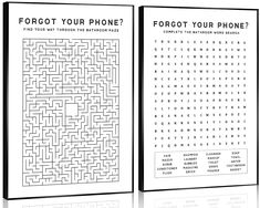 two book covers with the words, forgot your phone? and an image of a maze