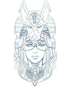 an egyptian woman's face with two horns and headdress on her head