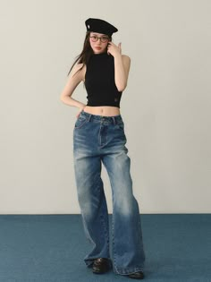 Fashionista Clothes Korean, Korean Denim Outfit, Tank Top Jeans Outfit, Jeans Top Korean Style, Acubi Tank Tops, Korean Fashion Denim Skirt, Jeans Korean, Acubi Fashion Tank Top, Clueless Outfits