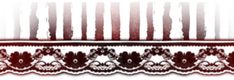 a red and white striped background with lace