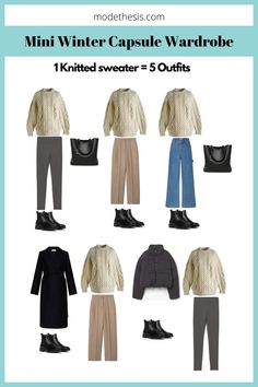 Winter Mini Capsule Wardrobe: 10 Pieces & 15 Outfits  - Mode Thesis Cold Weather Travel Outfit, San Francisco Winter, Capsule Wardrobe For Winter, Winter Travel Wardrobe, Mini Capsule Wardrobe, Cold Weather Travel, 15 Outfits, Cute Outfits For Winter, Winter Packing List