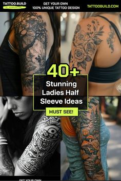 Lovely Womens Half Sleeve Tattoo Designs Ink Inspiration Womens Half Sleeve Tattoo, Half Sleeve Tattoo Ideas, Womens Half Sleeve, Half Arm Sleeve Tattoo, Sleeve Tattoo Designs, Unique Half Sleeve Tattoos, Lower Arm Tattoos, Arm Sleeve Tattoos For Women, Half Sleeve Women