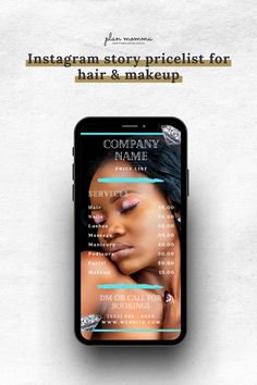 an iphone with the text instagram story profile for hair & makeup