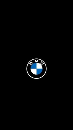 the bmw logo is shown on a black background with blue and white stripes in the center