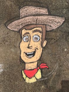 a drawing of a man wearing a cowboy hat