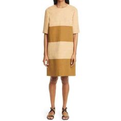 Partow Griffin Colorblock Shift Dress Color: Champagne/ Dune Combo Meticulously Made Yet Super Wearable, This Banded Shift Dress Is Pieced From Two Different Fabrics For Rich Variations In Color, Texture And Weight. Hidden Back-Zip Closure Jewel Neck Elbow-Length Sleeves 62% Viscose, 29% Linen, 9% Silk With 72% Cotton, 28% Linen Contrast Serious Inquiries Fast Shipping Top Rated Seller Thank You For Looking Feel Free To Ask Any Questions Bee Dress, Sheer Gown, Ruffle Wrap Dress, Floral Sheath Dress, Color Champagne, Midi Cocktail Dress, Red Midi Dress, Green Midi Dress, Pink Midi Dress