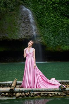 Long Strain Dress Silk Satin Dress Bridesmaid Dress Wedding | Etsy Pink Floor-length Satin Dress, Sleeveless Pink Maxi Dress For Wedding, Pink Satin Evening Dress For Wedding Guest, Silk Ball Gown Maxi Dress For Evening, Pink Ball Gown Maxi Dress For Wedding, Pink Long Evening Dress For Wedding, Ceremonial Gown With Sweep Train, Pink Silk V-neck Evening Dress, Pink Maxi Length Ball Gown