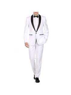 Blanco  Collar     Embellished Tuxedo White, Shawl Lapel Tuxedo, White Outfit For Men, White Men, Suit Separates, Slim Fit Men, Men Clothing, White Collar, Mens Suits