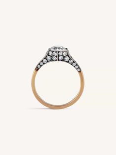 The Honeycomb engagement ring is reminiscent of Victorian-era romanticism centered with a GIA certified 1.42 carat K color and SI2 clarity antique European cut diamond within a hexagonal mounting accented with a total of 0.75 carats of antique single and old European cut diamonds in a combination of 18k rose gold, platinum, and black rhodium. Handcrafted by Erstwhile in the heart of New York City, the Erstwhile Collection showcases rare antique diamonds elegantly set in precious metals. Details Erstwhile Jewelry, Vintage Inspired Engagement Rings, European Cut Diamonds, Antique Diamond, Black Rhodium, Gold Platinum, Rare Antique, Victorian Era, 18k Rose Gold