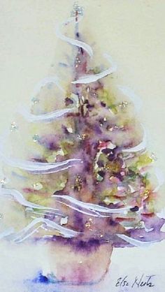 a watercolor painting of a christmas tree