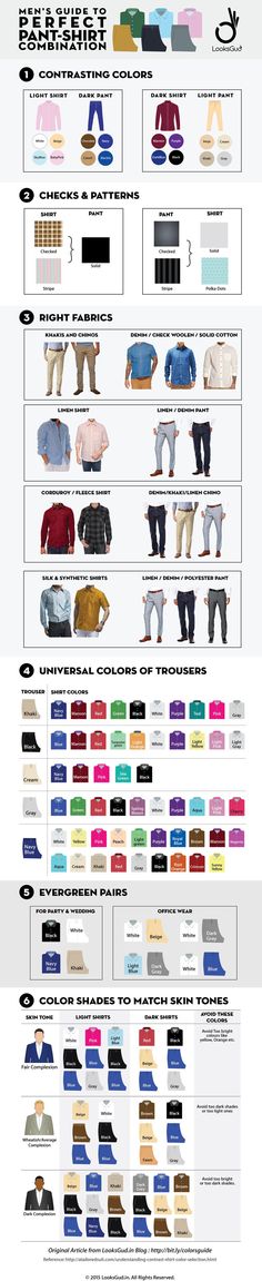 Perfect Pant Shirt Matching Guide for Men's Formal and Casual Look #Infographic #Fashion #LifeStyle Outfits For Male Teachers, Mens Suit Combinations, Colors Clothes, Shoes Guide, Letters Design, Clothes Men, Perfect Pant, Matching Colors