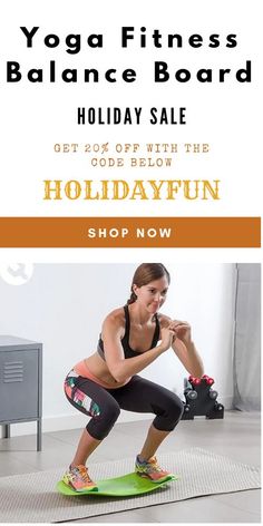 a woman on a yoga mat with the words holiday sale in front of her and an image of a woman doing squats