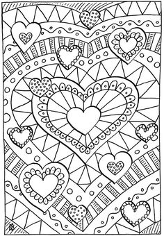 a coloring page with hearts and other things to color on the page is shown in black and