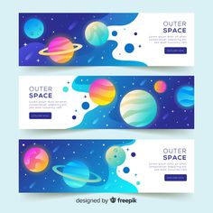 two horizontal banners with planets and stars