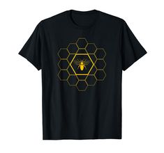 a black t - shirt with yellow honeycombs on it