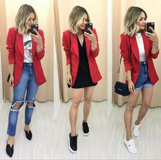 Red Blazer Outfit, Busbee Style, Blazer Outfits Casual, Outfit Primavera, Blazer Outfit, Outfit Mujer, Elegante Casual, Red Blazer, Trending Fashion