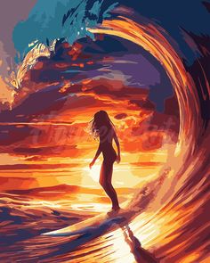 Paint by numbers kit Surf Girl and the Big Wave Figured'Art Surfing Painting, Jenner Pregnant, Surfer Painting, Photo Surf, Surf Artwork, Surfer Art, The Big Wave, Surf Painting, World Famous Paintings