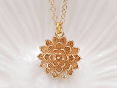 Dahlia Necklace Gold Floral Pendant Chrysanthemum Louts - Etsy Unique Pendant Necklace Gold, Gold Necklaces With Flower Charm For Wedding, Gold Necklace With Flower Charm For Wedding, Elegant Gold Necklace With Flower Decoration, Gold Flower Charm Necklace For Wedding, Elegant Gold Flower Necklace With Birth Flower, Gold Necklaces With Flower Decoration For Wedding, Elegant Gold Flower Necklace For Birth Month, Gold Necklace With Flower Decoration For Wedding