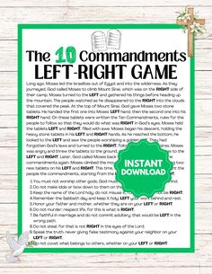 the 40 commandments left - right game is shown in this printable book cover