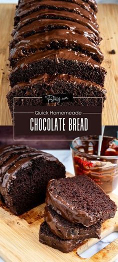 chocolate bread sliced and sitting on a cutting board