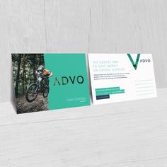 an advo postcard with a mountain bike rider on the front and back side